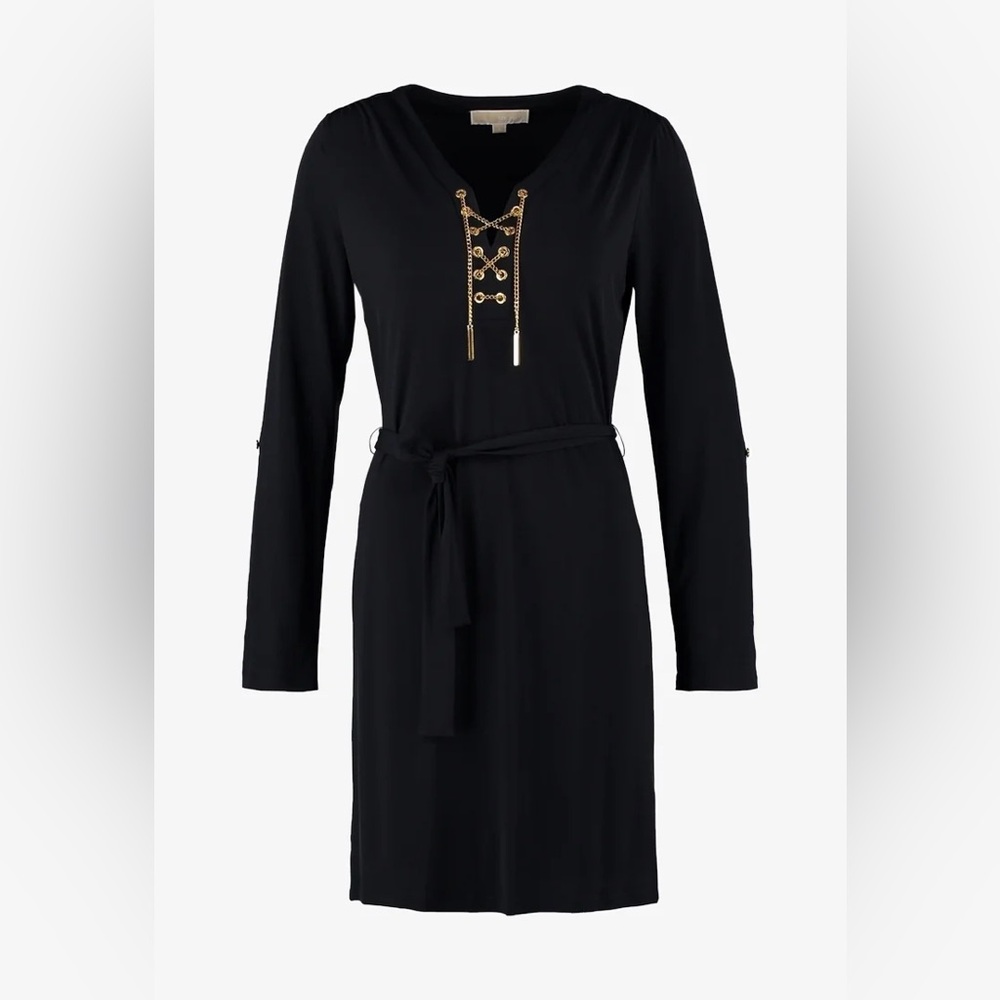 Michael Kors Shirt Dress, Navy/Gold trim, Size L - Picture 8 of 15